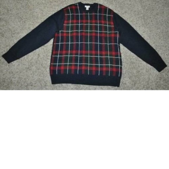 Mens Sweater Dockers Blue Red Plaid X-Large Crewneck Long Sleeves Cotton Classic - Picture 2 of 4